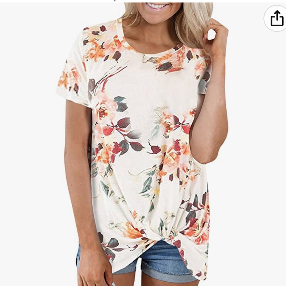 💐Floral Knot Hem Short Sleeve Top Tee